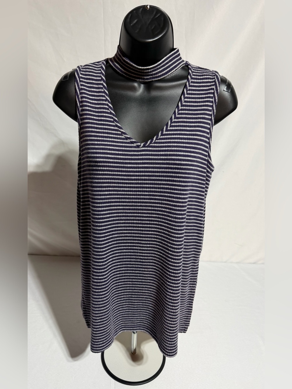 Cloud Chaser Navy Striped Sleeveless Mock Neck Top - Size M